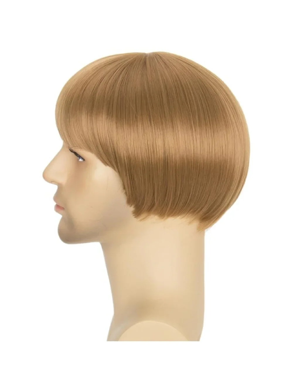 Men's Blonde Retro Bowl Cut Straight Synthetic Mushroom Hairpiece Bangs Wig